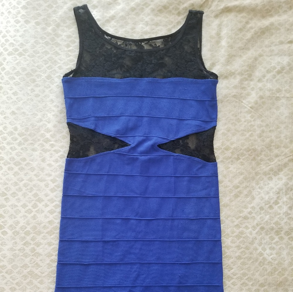 Bebe bodycon dress with lace inserts